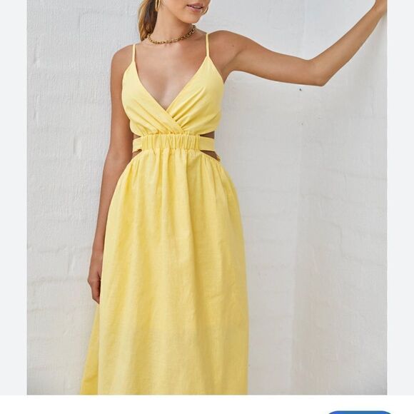 NWT All About May  Bon Voyage‎ Yellow Cut-Out Sides Tie Back Sundress -- 6 - Picture 4 of 16